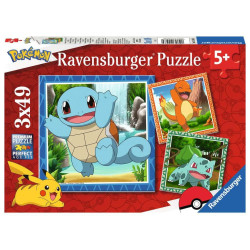 Puzzle : Pokémon - Salamèche, Bulbizarre et Carapuce 3x49 pièces éditeur : Ravensburger