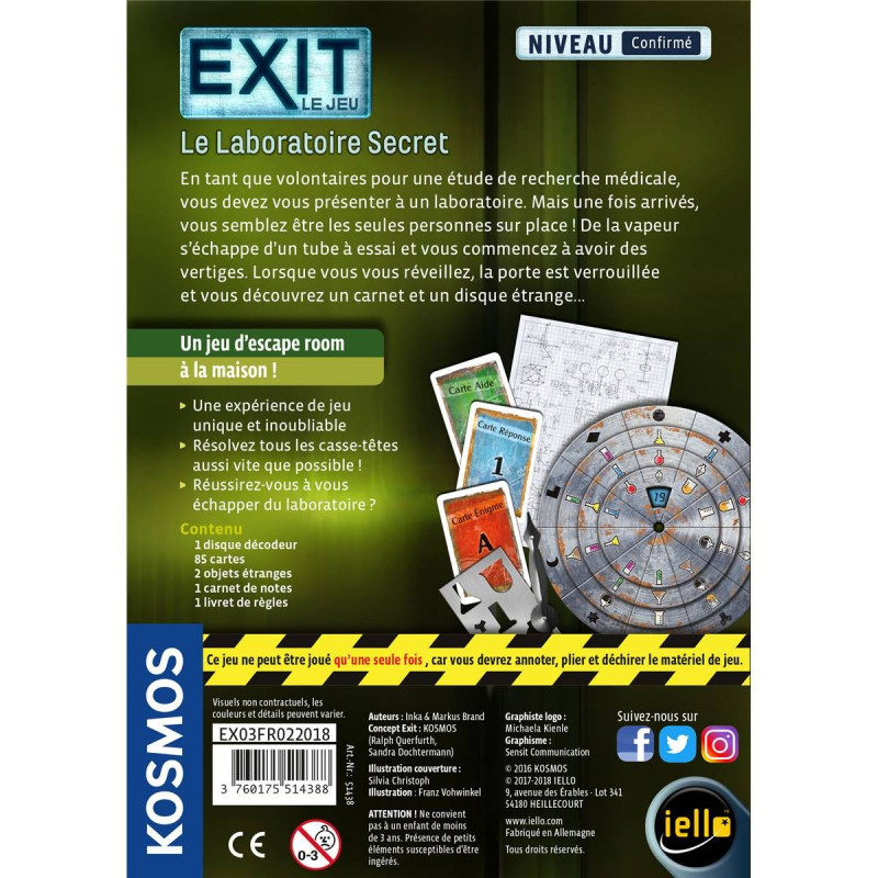 jeu : Exit : Le Laboratoire Secret
éditeur : Iello
version française
