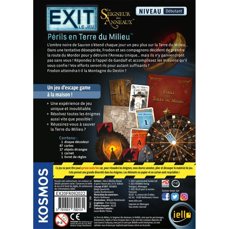 Spel: Exit: In de Ban van de Ring - Gevaren in Midden-aarde
Uitgever: Iello
Engelse versie