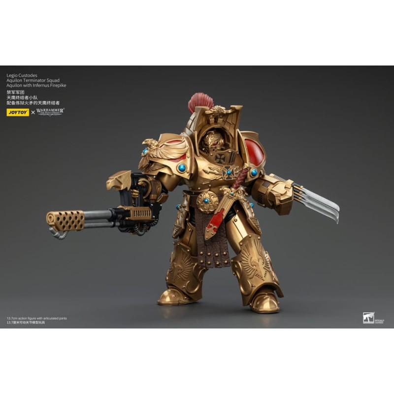 Warhammer The Horus Heresy figurine 1/18 Legio Custodes Aquilon Terminator Squad Aquilon with Infernus Firepike 14 cm