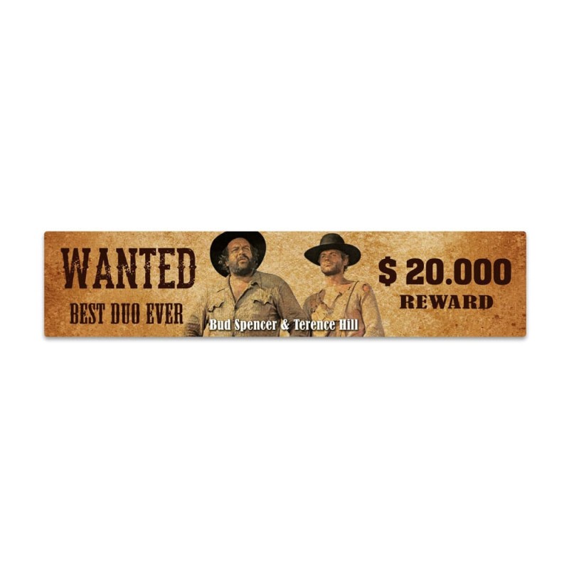 Bud Spencer & Terence Hill panneau métal avec aimant Wanted 16 x 3,5 cm | 4250778167900