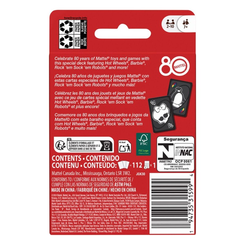 Mattel 80th Anniversary UNO Card Game Ruby Red | 0194735315994