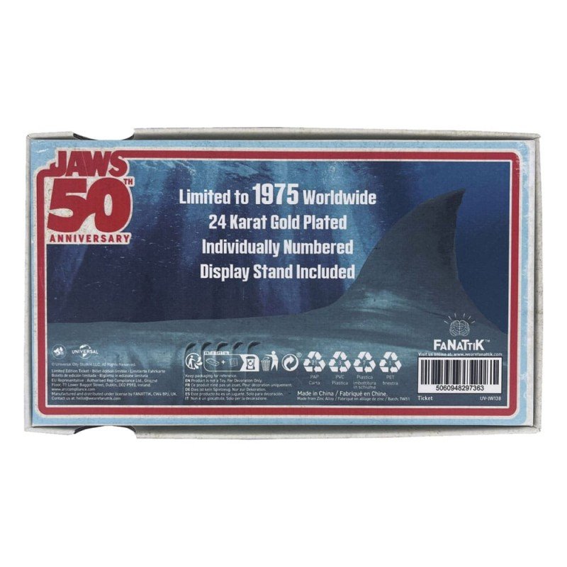 Jaws réplique 1/1 50th Anniversary Regatta Ticket 24k Gold Plated | 5060948297363