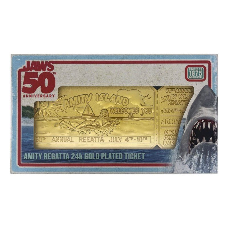 Jaws réplique 1/1 50th Anniversary Regatta Ticket 24k Gold Plated | 5060948297363