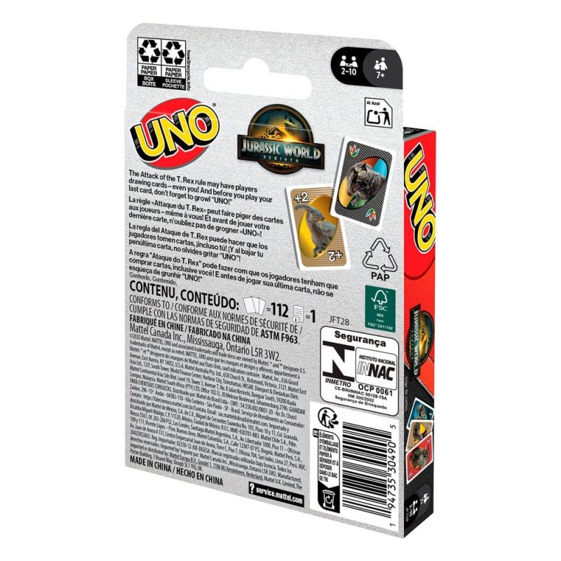 Jurassic World : Renaissance UNO jeux de cartes | 0194735304905
