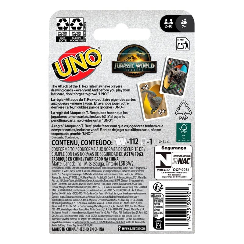 Jurassic World : Renaissance UNO jeux de cartes | 0194735304905