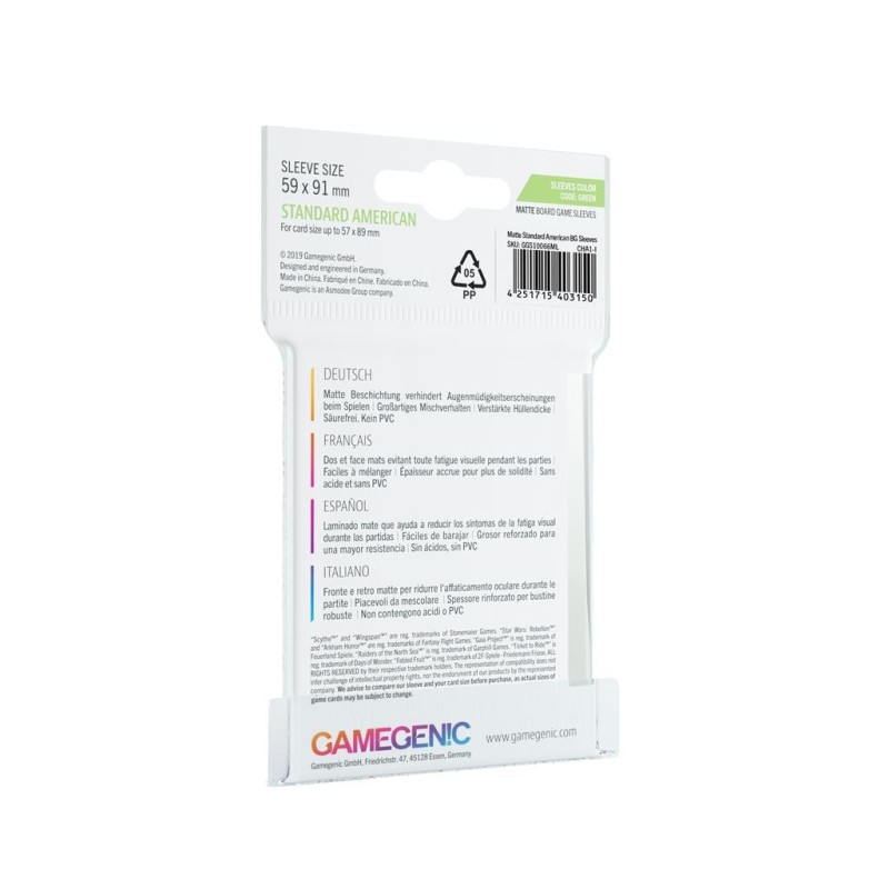 Gamegenic - Standad American - Sleeves Matte 59X91 Green (50 pcs) | 4251715403150