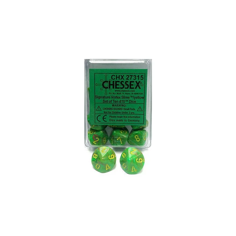 Chessex Dice Set d10 (10 Dice) - VORTEX - Slime/Yellow | 601982024482