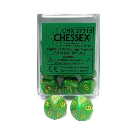 Chessex Dice Set d10 (10 Dés) - VORTEX - Slime/Jaune