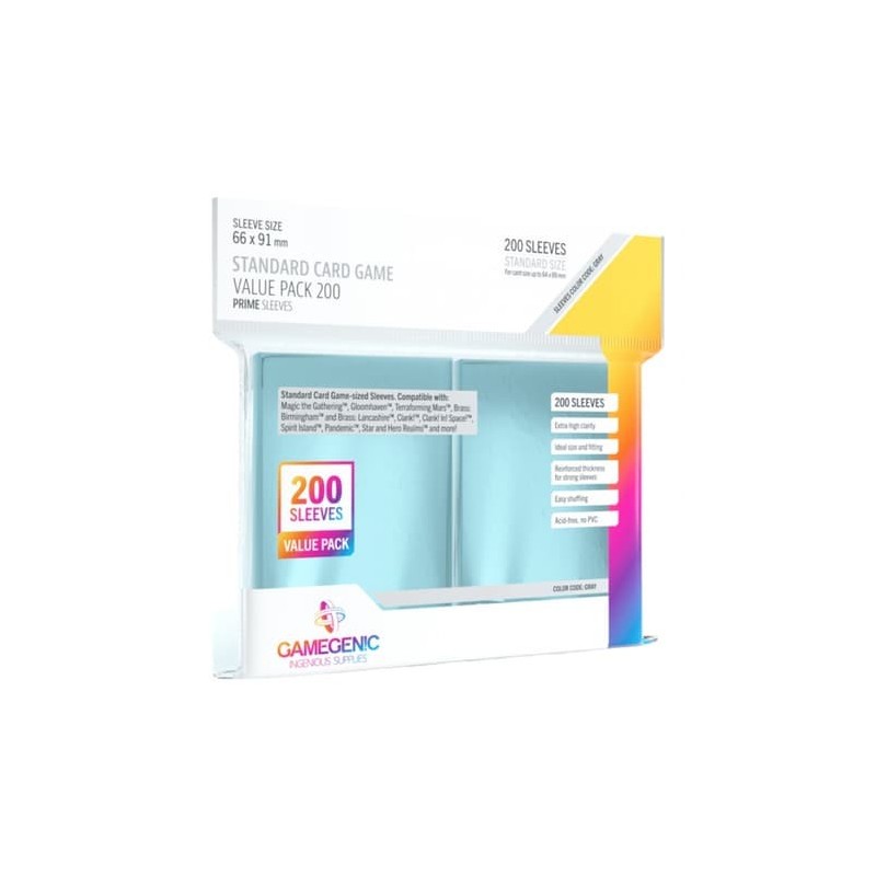 Gamegenic - Standard Sleeves - Sleeves Prime - Gray 66x91 Value Pack (200 pcs) | 4251715407592