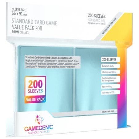 Gamegenic - Standard Sleeves - Sleeves Prime - Gray 66x91 Value Pack (200 pcs) | 4251715407592