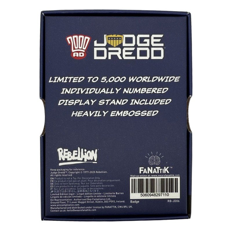 2000 AD réplique Judge Dredd Badge Limited Edition    