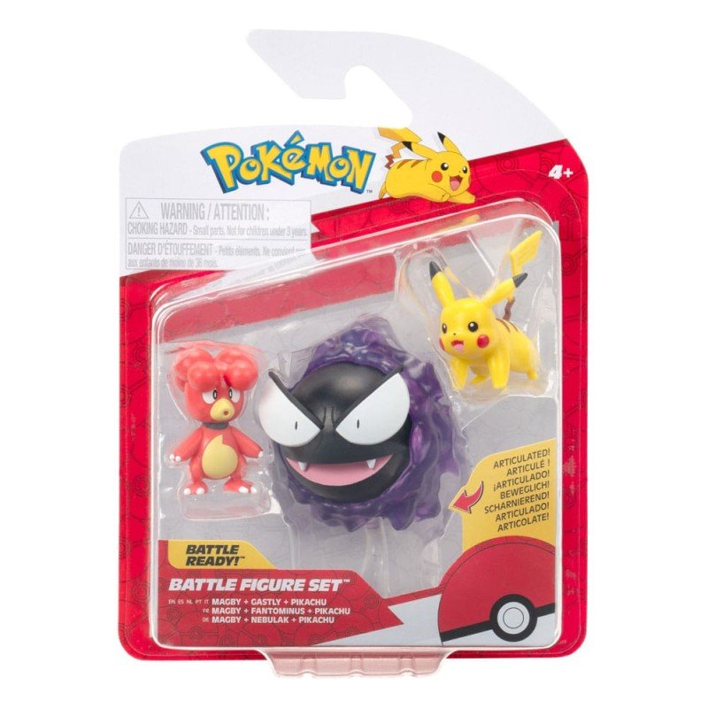 Pokémon pack 3 figurines First Partner Battle Figure Set Magby, Pikachu & Fantominus | 0191726755968