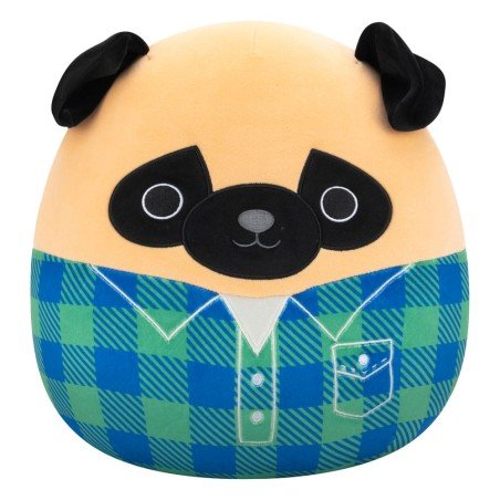 Squishmallows peluche Brown Pug in Green and Blue Flannel Shirt Prince 30 cm | 0196566453234