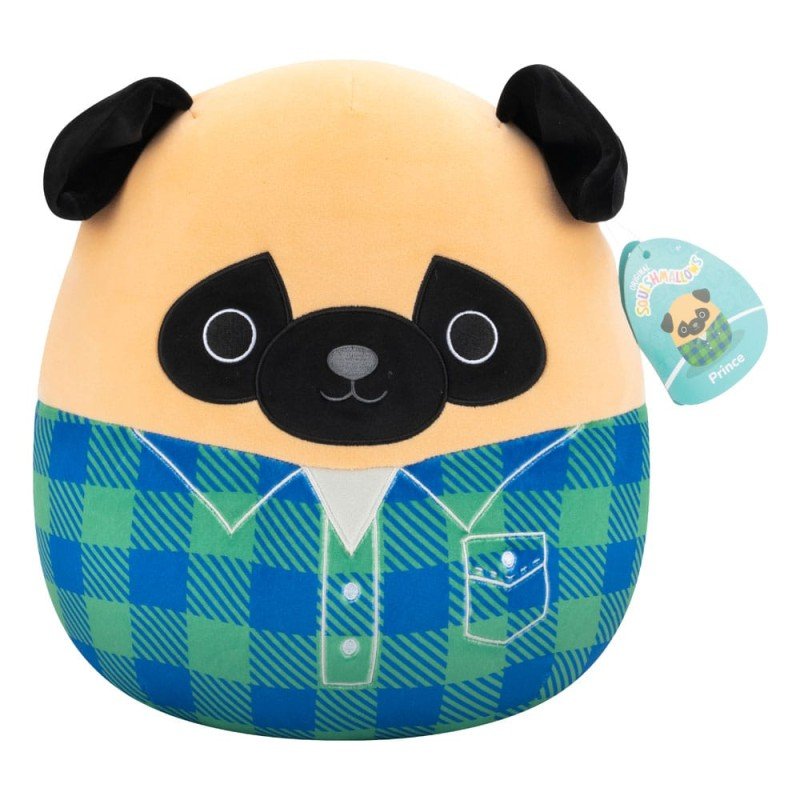 Squishmallows peluche Brown Pug in Green and Blue Flannel Shirt Prince 30 cm | 0196566453234