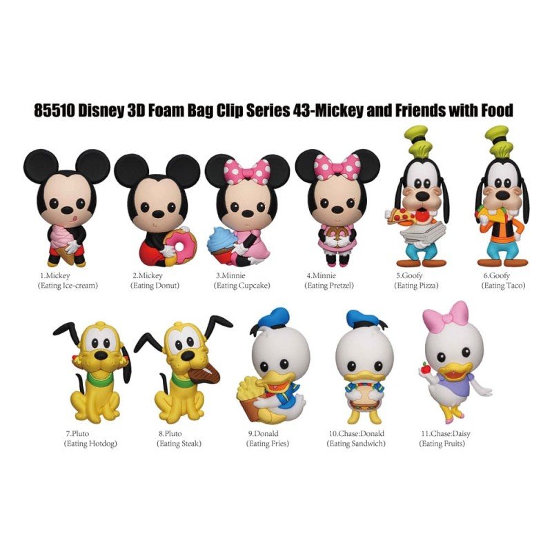 Mickey & Friends 3D PVC Bag Clips Mickey & Friends with Food Series 43 Display (24) | 0077764855108