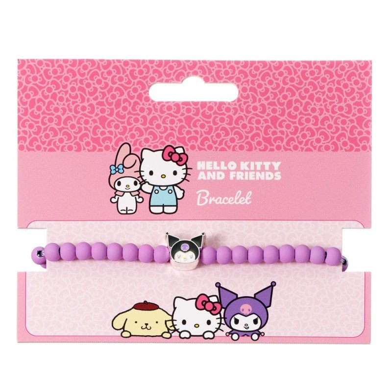 Hello Kitty bracelet perles violettes avec breloque Kuromi 21 cm | 5055583480287