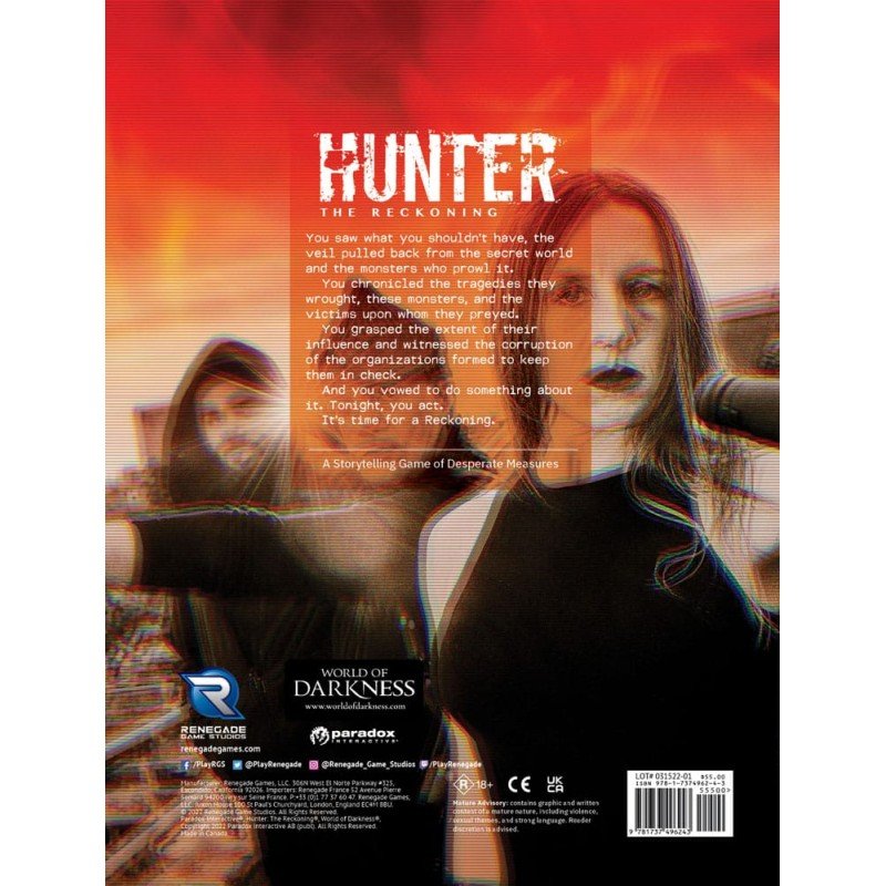 Hunter: The Reckoning 5th Edition RPG livre Game Core Rulebook *ANGLAIS* | 9781737496243