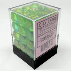 Chessex Gemini 12mm d6 (36 Dés) - Translucent Green-Teal/yellow