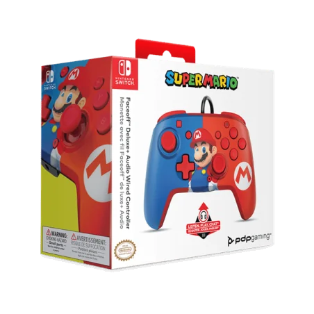 PDPgaming - Deluxe bedrade faceoff-controller + audio voor Nintendo Switch - Mario | 708056068257