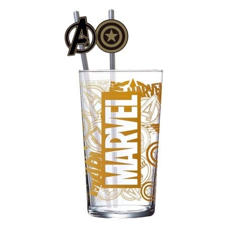 Marvel Glass Tumbler with Straws Logo & Avengers 485 ml | 8412497311194