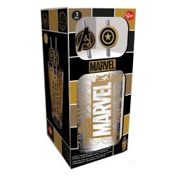 Marvel verre tumbler avec pailles métal Logo & Avengers 485 ml | 8412497311194