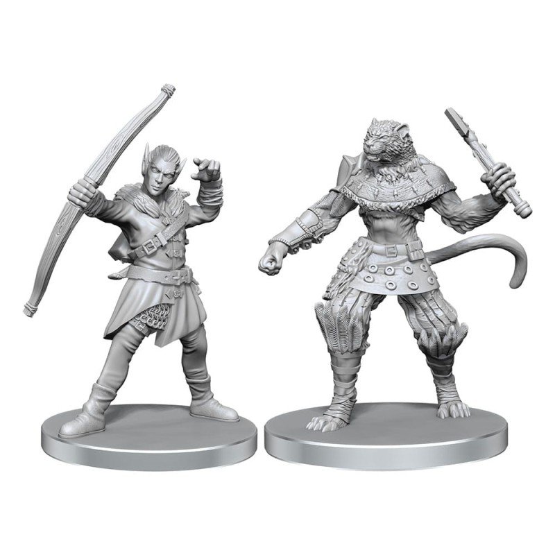 Pathfinder Deep Cuts Unpainted Miniatures Elf Hunter & Catfolk Bandit | 0634482975824