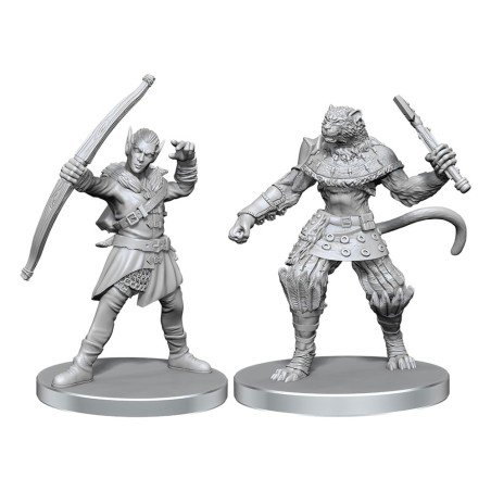 Pathfinder Deep Cuts Unpainted Miniatures Elf Hunter & Catfolk Bandit | 0634482975824