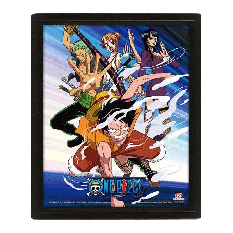 One Piece Ingelijste poster met 3D-effect "Strohoed Piraten Aanval" 26 x 20 cm | 5051265892942