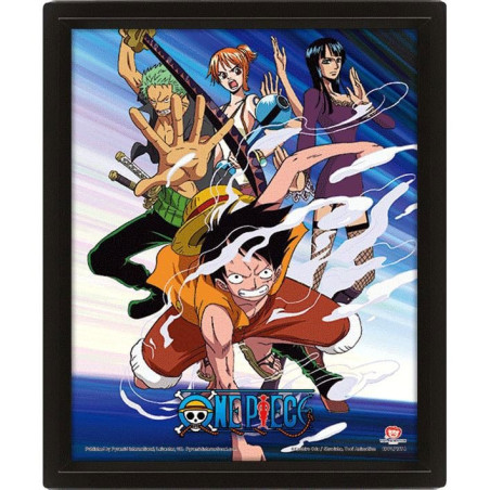 One Piece Ingelijste poster met 3D-effect "Strohoed Piraten Aanval" 26 x 20 cm