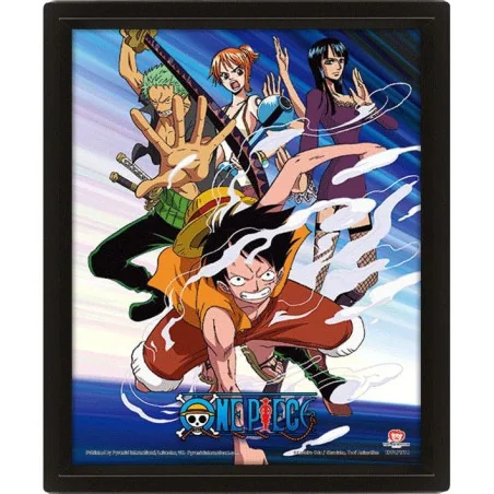 One Piece Ingelijste poster met 3D-effect "Strohoed Piraten Aanval" 26 x 20 cm | 5051265892942