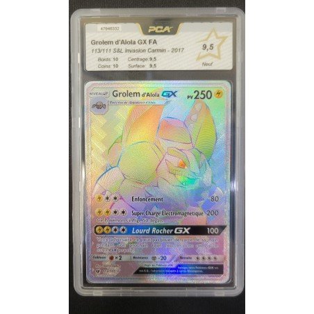 PCA - Pokémon TCG - Grolem d'Alola GX FA n°113/111 - S&L Invasion Carmin - 2017 | 53062316