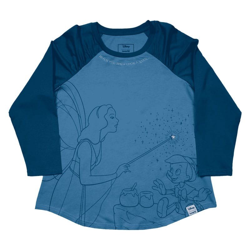 Pinocchio by Loungefly Tee T-Shirt Unisex Blue Fairy Shirred Raglan Size XXL | 0671803546165