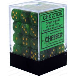 Chessex - Opaque 12mm d6 (36 Dice) - Vortex Green w/gold