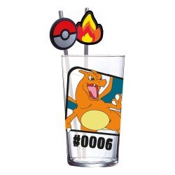Pokémon Glass Tumbler with Charizard Metal Straws 480 ml