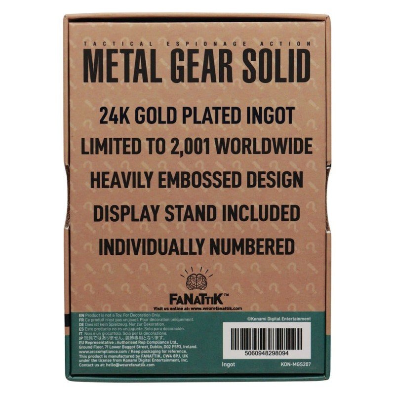 Metal Gear Solid 2 Ingot Snake 24k Gold Plated Limited Edition 