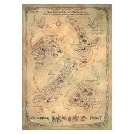 Le Hobbit impression Art Print New Zealand Map of Middle Earth 50 x 70 cm