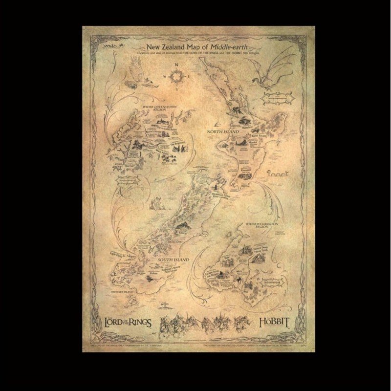 Le Hobbit impression Art Print New Zealand Map of Middle Earth 50 x 70 cm