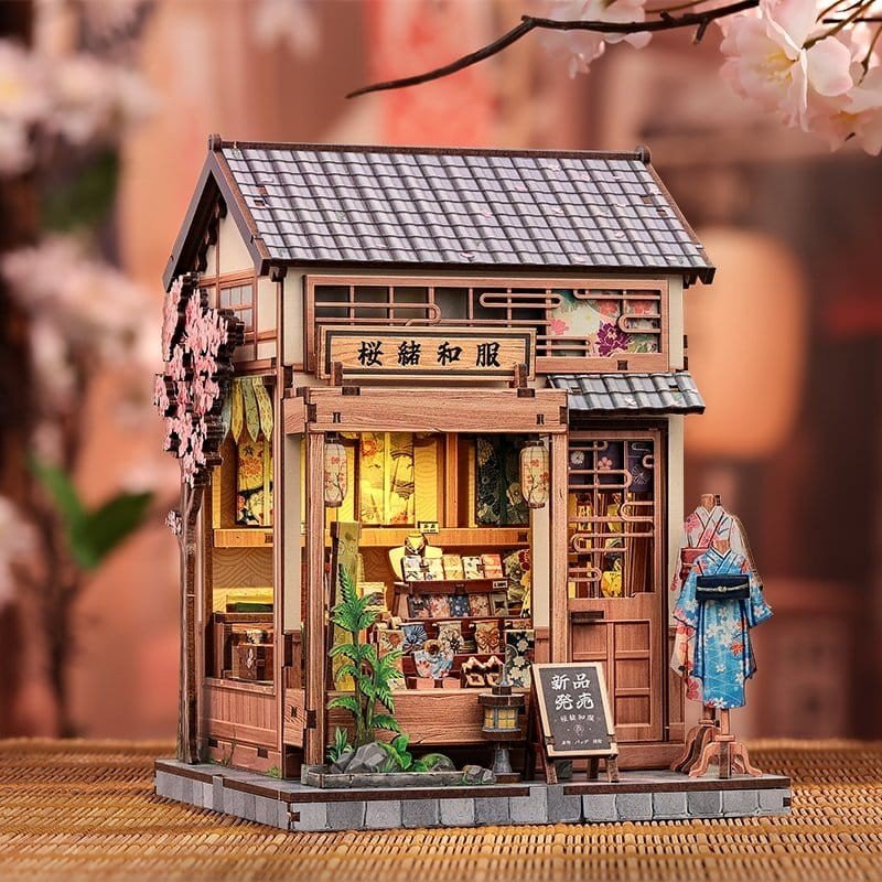 Figurine Model Kit Miniature House Sakura O Kimono Shop 19 x 14 cm  