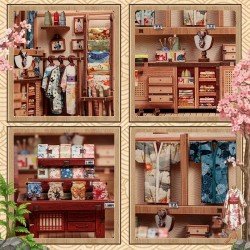 Figurine Model Kit Miniature House Sakura O Kimono Shop 19 x 14 cm  