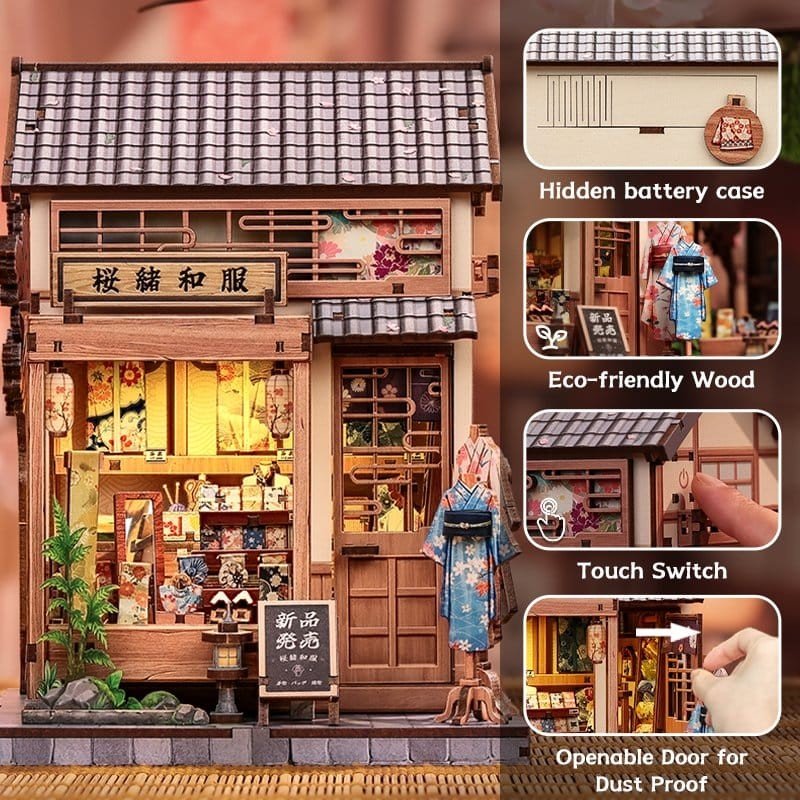 Figurine Model Kit Miniature House Sakura O Kimono Shop 19 x 14 cm  