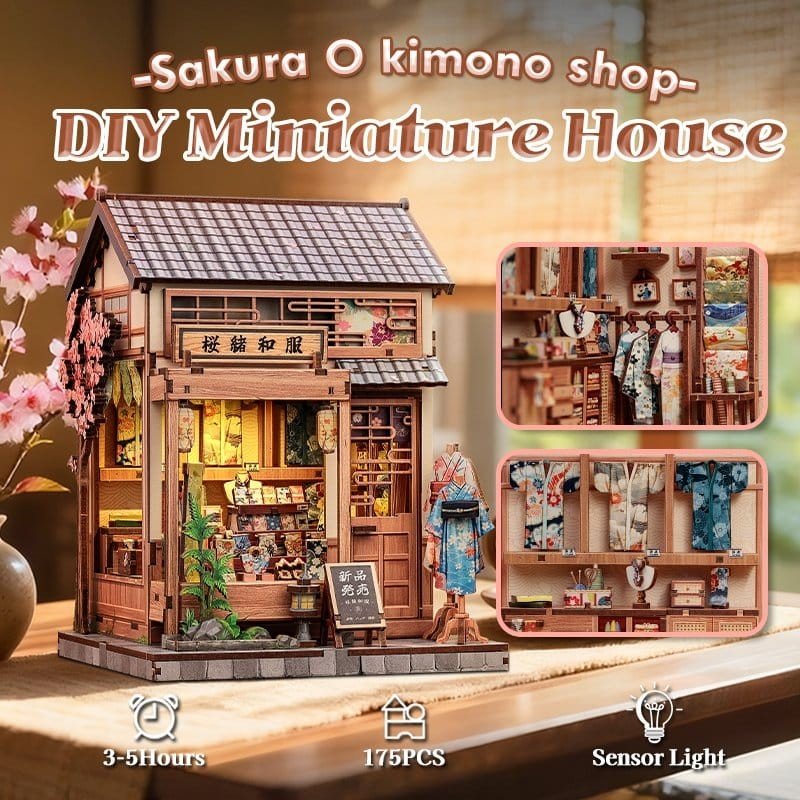 Figurine Model Kit Miniature House Sakura O Kimono Shop 19 x 14 cm  