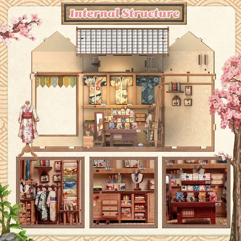 Figurine Model Kit Miniature House Sakura O Kimono Shop 19 x 14 cm  