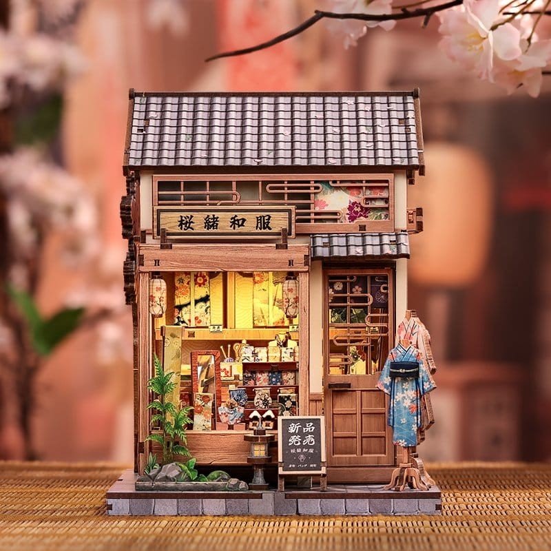 Figurine Model Kit Miniature House Sakura O Kimono Shop 19 x 14 cm  