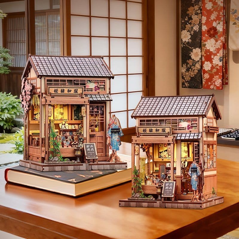 Figurine Model Kit Miniature House Sakura O Kimono Shop 19 x 14 cm  