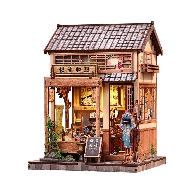 Figurine Model Kit Miniature House Sakura O Kimono Shop 19 x 14 cm  