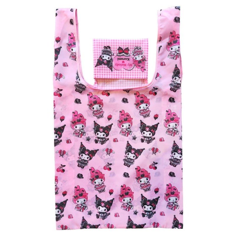Sanrio Pink Black Party Series Tote Bag Kuromi & My Melody Foldable