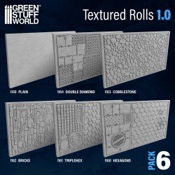 Green Stuff World - Rouleau texturé - Pack de 6 - V.1 (Lisse/Triple/Diamant/Hexa/Briques/Pavés)