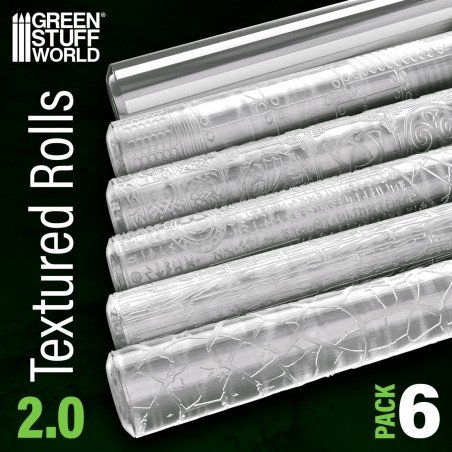 Green Stuff World - Rouleau texturé - Pack de 6 - V.2 (Lisse/Gelé/Usine/Celtique/Runique/Plancher)