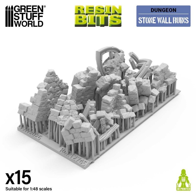 Green Stuff World - 3D geprint - Dungeons & Fantasy - Stone Wall Ruins